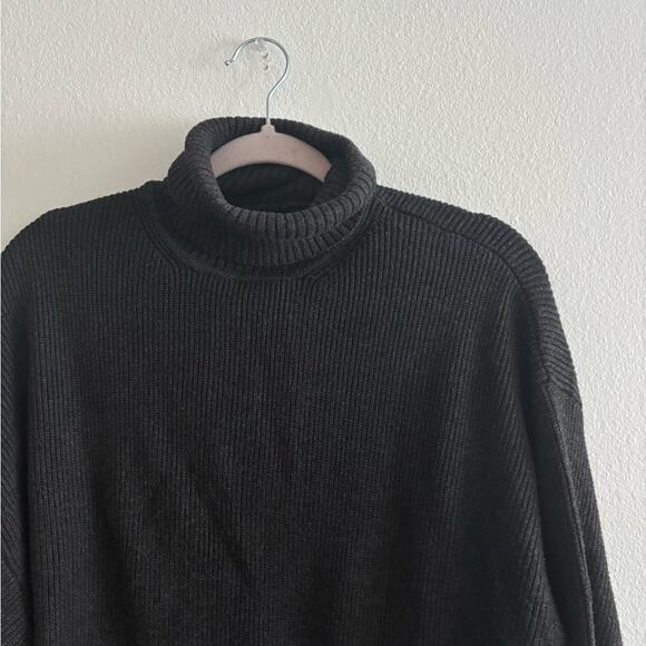 Zara Knit Gray Ribbed Knit Turtleneck Waist Side Tie Chunky Comfy Sweater Medium - Picture 5 of 9